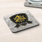 シシリアのTrinacriaの黒い金ゴールドの真珠母 コースター (左側)