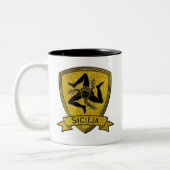 シシリアのTrinacriaの黒及び金ゴールド ツートーンマグカップ (左)