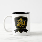 シシリアのTrinacriaの黒及び金ゴールド ツートーンマグカップ (左)