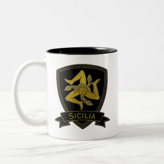 シシリアのTrinacriaの黒及び金ゴールド ツートーンマグカップ (左)