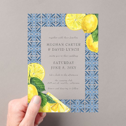 シシリアンブルー地中海のタイルレモンズ結婚ーズ アクリル招待状 (インサイチュ (ポータブル))