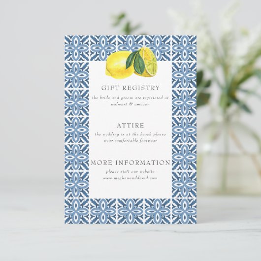 シシリアンブルー地中海のタイルレモンズ結婚ーズ エンクロージャーカード (スタンド正面)