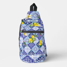 シシリアンブルー地中海の柑橘系タイル スリングバッグ