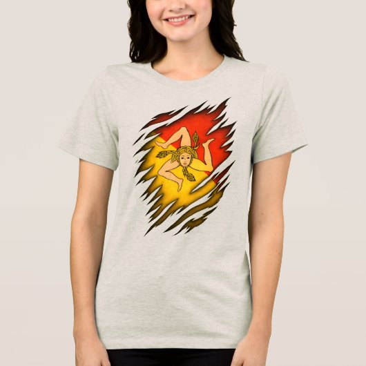 シシリア国旗でデザインを破った トライブレンドTシャツ (正面)