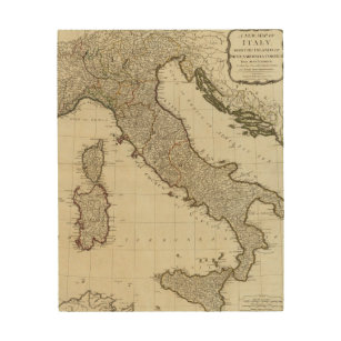 シシリーの島が付いているイタリアの新しい地図 ウッドウォールアート