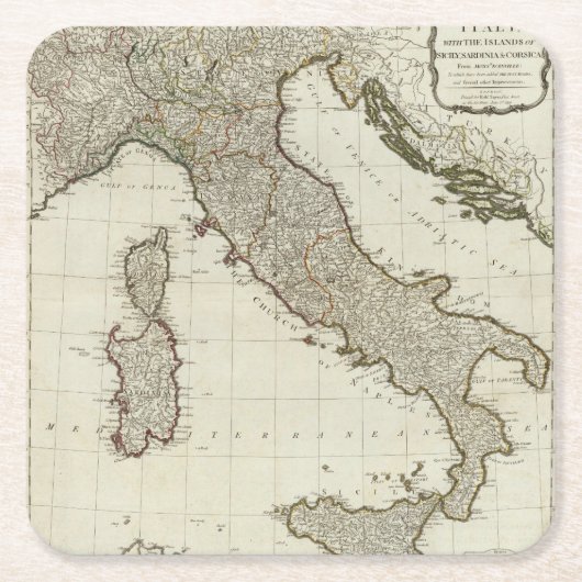 シシリーの島が付いているイタリアの新しい地図 スクエアペーパーコースター (正面)