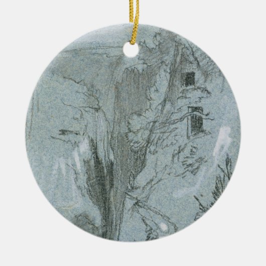 「シシリーの眺めからのPantalica、(チョーク及びグワッシュ セラミックオーナメント (正面)