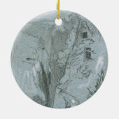 「シシリーの眺めからのPantalica、(チョーク及びグワッシュ セラミックオーナメント (裏面)