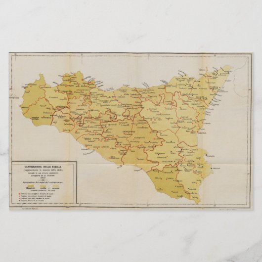 シシリーイタリア1900年のマフィアの活動の地図 便箋 (正面)