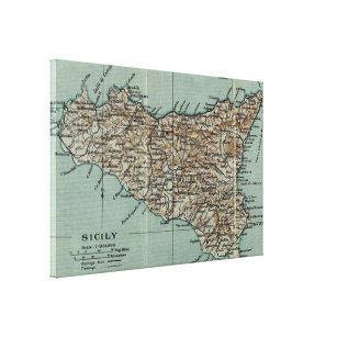 シシリーイタリア(1911年)のヴィンテージの地図 キャンバスプリント