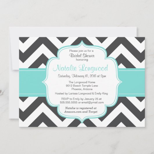 シシンプルェブロンベビーまたはブライダルシャワーの招待 招待状 (正面)