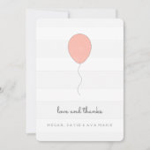 シシンプルャビーシックグレーアンドピンクバルーン誕生日 サンキューカード (正面)
