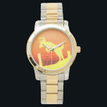 シジカ跳び上げフェンス 腕時計<br><div class="desc">角のあるバックホワイトテールディアーは、アーティストのジェイソン・ジラードによる黄色、オレンジ色から茶色のシルエットの外観で有刺鉄線フェンスをジャンプ。アウトドア素晴らしスマンへの贈り物。</div>