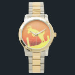 シジカ跳び上げフェンス 腕時計<br><div class="desc">角のあるバックホワイトテールディアーは、アーティストのジェイソン・ジラードによる黄色、オレンジ色から茶色のシルエットの外観で有刺鉄線フェンスをジャンプ。アウトドア素晴らしスマンへの贈り物。</div>