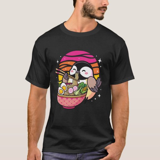 シジュウカラがラーメンを食べている Tシャツ (正面)