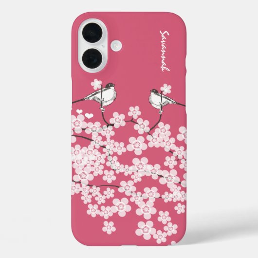 シジュウカラ+ラブバード+桜の枝 Case-Mate iPhoneケース (裏面)