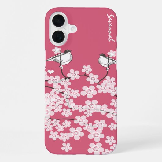 シジュウカラ+ラブバード+桜の枝 iPhoneケース (裏面)