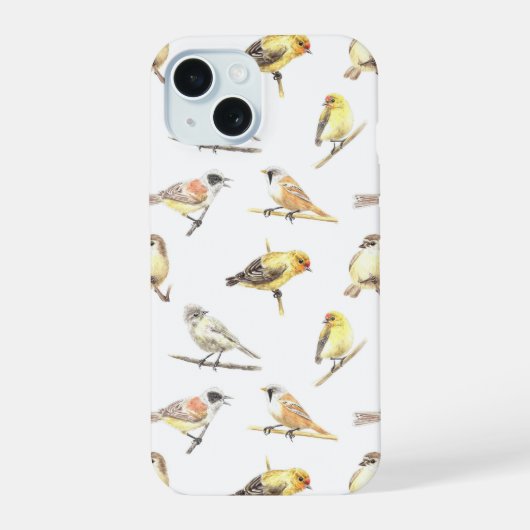 シジュウカラ 鳥 パターン iPhone 15ケース (裏面)