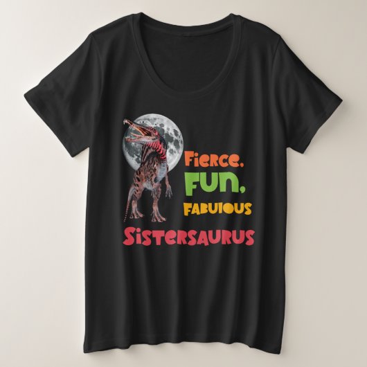 シスタサウルス おそろい姉妹恐竜デザイン プラスサイズTシャツ (デザイン正面)