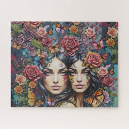 シスタフーとバラ蝶コラージュ ジグソーパズル