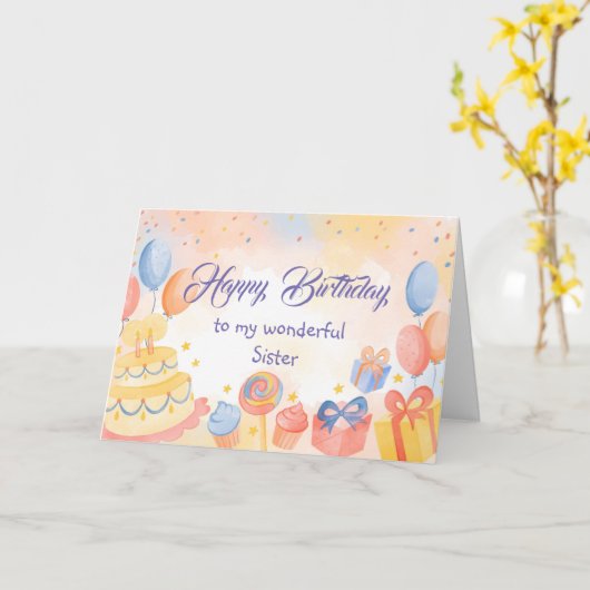 シスターおもしろいお誕生日ケーキ カード (黄色い花)