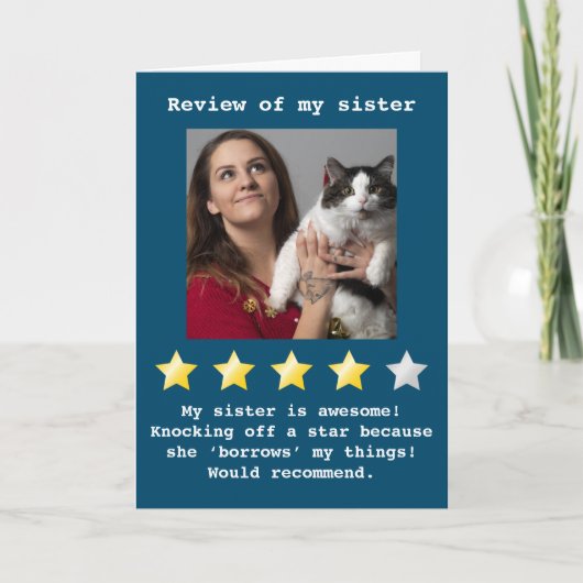 シスターおもしろいレビュー写真誕生日カード カード (正面)