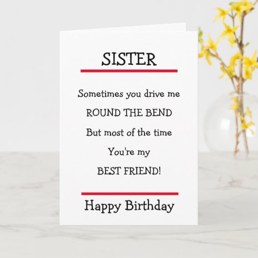 シスターおもしろい最高のフレンドバース誕生日カード カード (黄色い花)