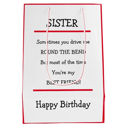 シスターおもしろい最高のフレンドバース誕生日カード ミディアムペーパーバッグ (裏面)