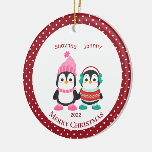 シスターお洒落&ブラザーペンギンパーソナライズされた セラミックオーナメント (左)