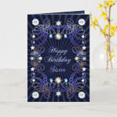 シスターのために宝石の塊を持つ誕生日カード カード (黄色い花)