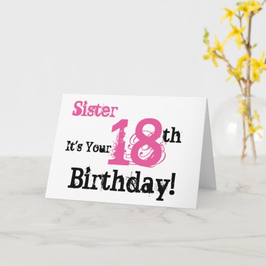 シスターの18歳の誕生日の挨拶をブラック、ピンク。 カード (黄色い花)