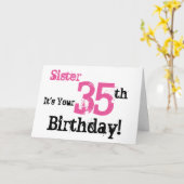 シスターの35歳の誕生日の挨拶をブラック、ピンク。 カード (黄色い花)