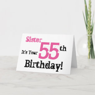 シスターの55歳の誕生日の挨拶を黒とピンクで。 カード