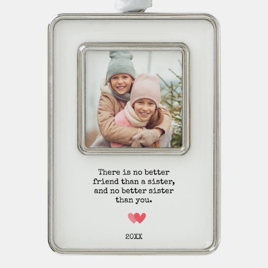 シスターエレガントパーソナライズされた写真と引用文 シルバープレートフレームオーナメント (正面)