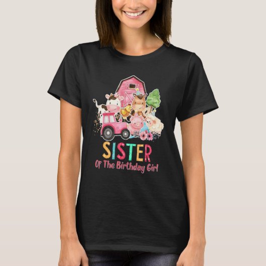 シスターオブザ誕生日ガール納屋周囲の庭ファームアニマルズ Tシャツ (正面)