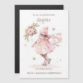 シスタークリスマススケートで滑る小さな女の子磁気カード (正面/裏面)