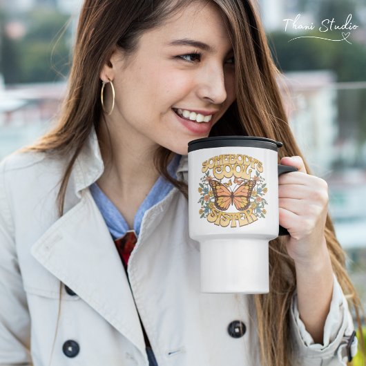シスタークールバタフライワイルドフラワーヴィンテージレトロ トラベルマグ