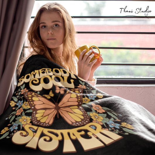 シスタークールバタフライワイルドフラワーヴィンテージレトロ フリースブランケット