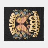 シスタークールバタフライワイルドフラワーヴィンテージレトロ フリースブランケット (正面(横))