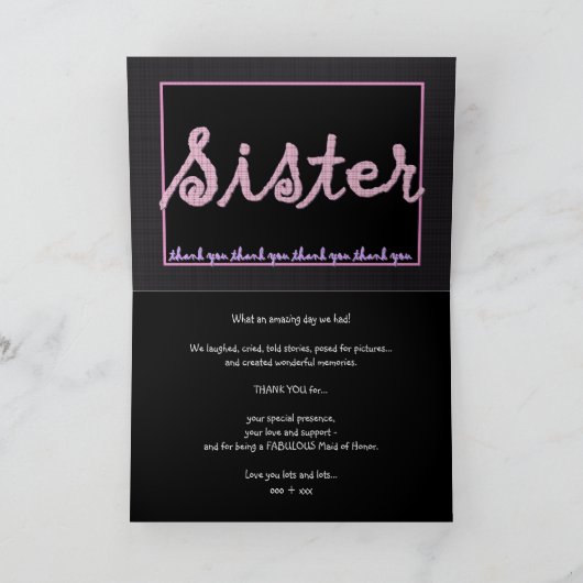 シスターサンキューメイド・オブ・オーナー(花嫁付き添い人) – プレイドレタリング サンキューカード (内部)
