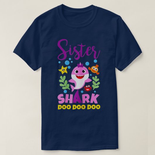 シスターシャークギフトかわいいベビーシャークファミリーマッチング Tシャツ (デザイン正面)