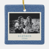 シスターシンプルズモダンブルードッツカスタマイズフォト セラミックオーナメント (正面)
