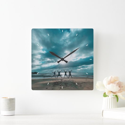 シスタースクリプト家族のメモリーフォト スクエア壁時計 (ホーム)