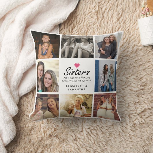 シスターススクリプト引用文ホットピンクハートフォトコラージュ クッション (ブランケット)