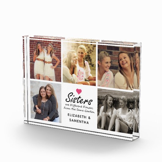 シスターススクリプト引用文ホットピンクハートフォトコラージュ フォトブロック (右)