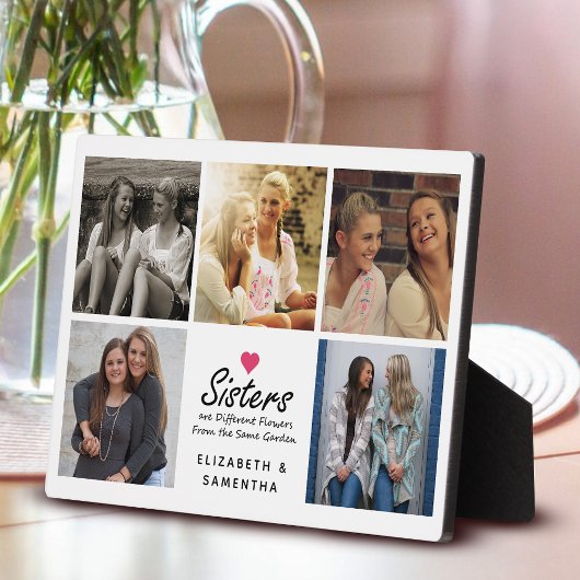 シスターススクリプト引用文ホットピンクハートフォトコラージュ フォトプラーク