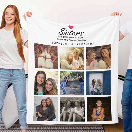 シスターススクリプト引用文ホットピンクハートフォトコラージュ フリースブランケット