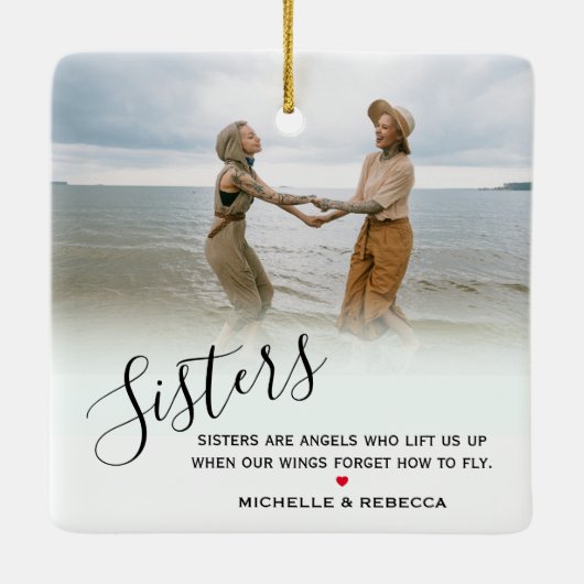 シスタースタイリッシュパーソナライズされたフォト&引用文カスタム セラミックオーナメント (裏面)