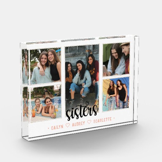 シスタースフォトコラージュ5枚の写真とカスタム文字 フォトブロック (左)