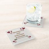 シスターズは永遠に友達である明るい赤いハート ガラスコースター (アングル)